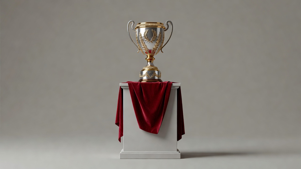 Championship trophy on a plain pedestal under soft studio lighting