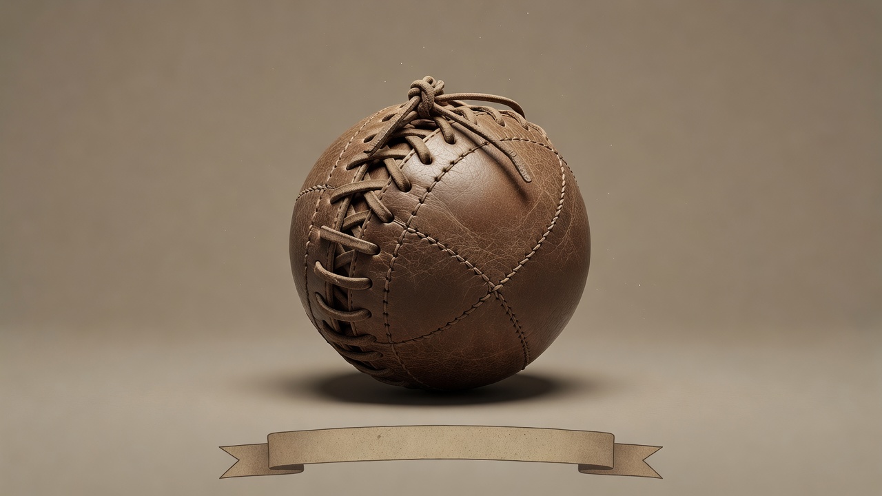 Vintage laced leather match ball rendered in soft light on a plain backdrop